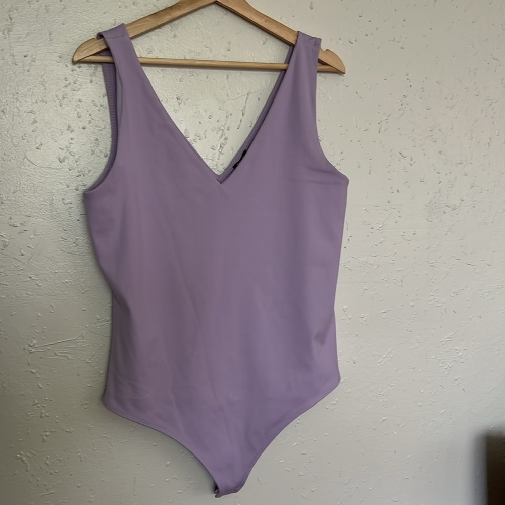 ‼️Purple Body Contour High Compression V-Neck Thong Bodysuit